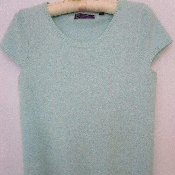 CASHMERE Aqua Blue Pullover Sweater Cap Sleeve Cuddly - Picture 3 of 9